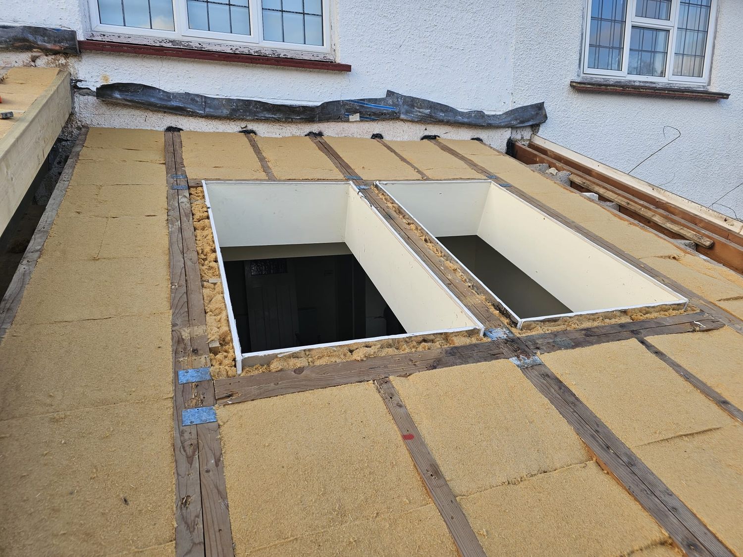 Insulation between the rafters, seen from above