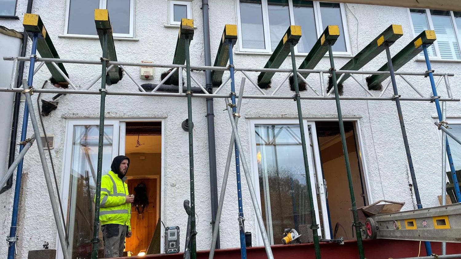Temporary supports for installing new structural steel in Finchley