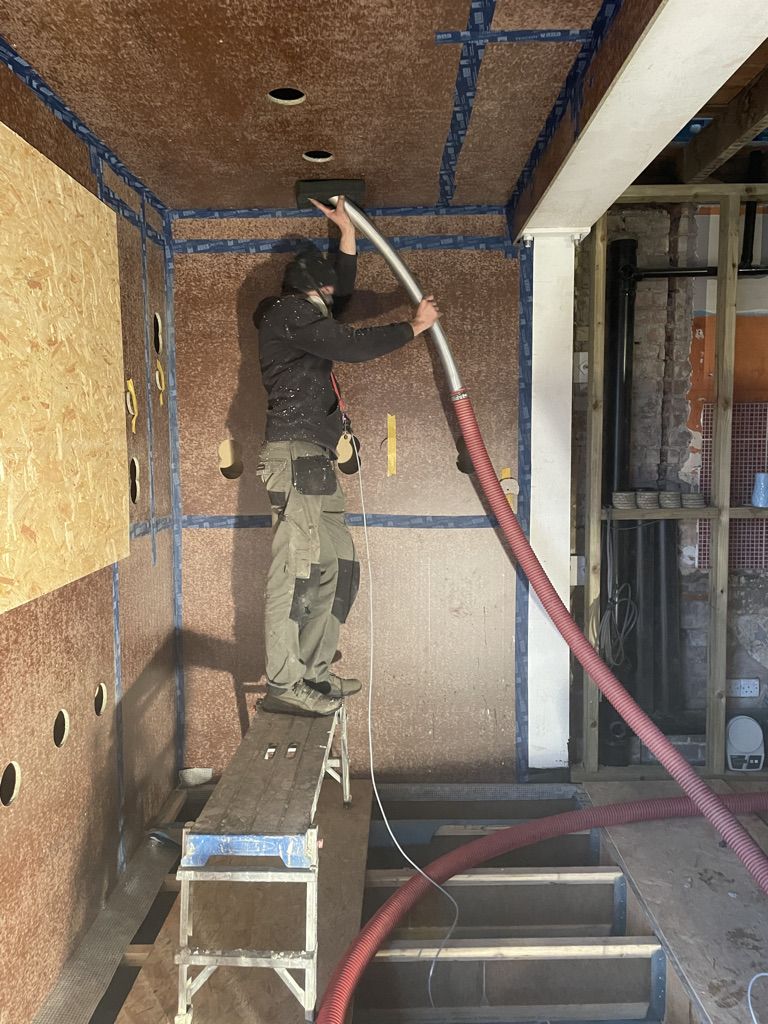 Warmcel cellulose blown into ceiling