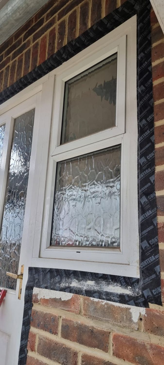 Preparation for external wall insulation - airtightness detail - Contega solido exo tape for window and door to fabric junction