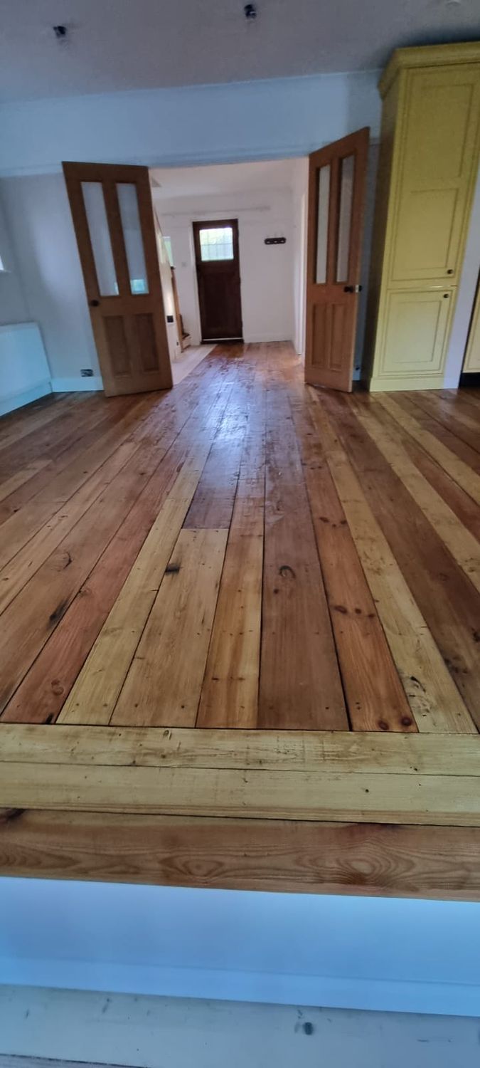 Internal renovation after floor insulation, reclaimed floorboard oiled with Osmo oil