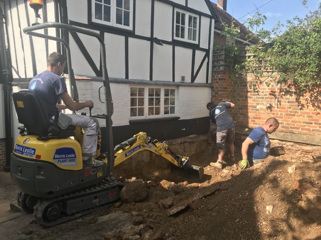 Excavation for helical screw pile foundation begins