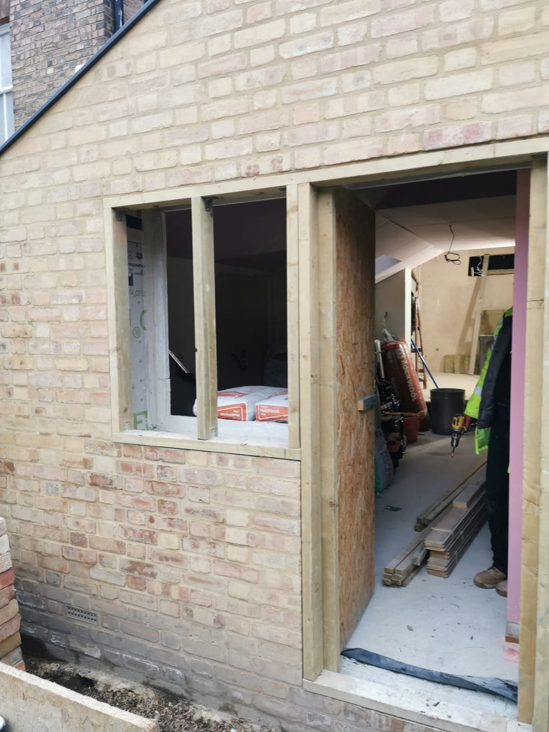 Rear extension wall being completed with masonry external skin