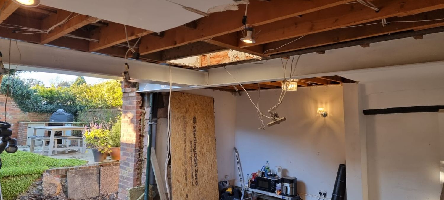 Steel beams being connected