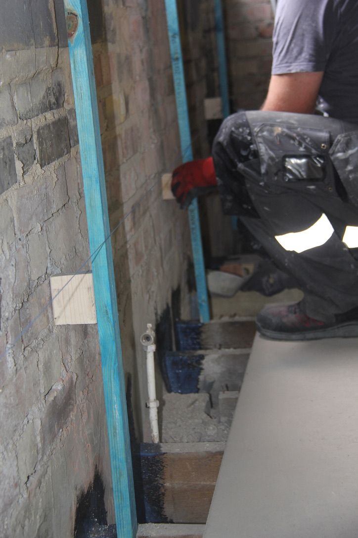 Battens are being installed in preparation for internal wall insulation