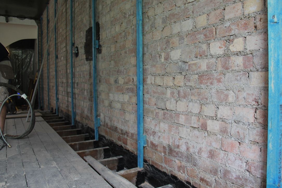 Battens ready for internal wall insulation