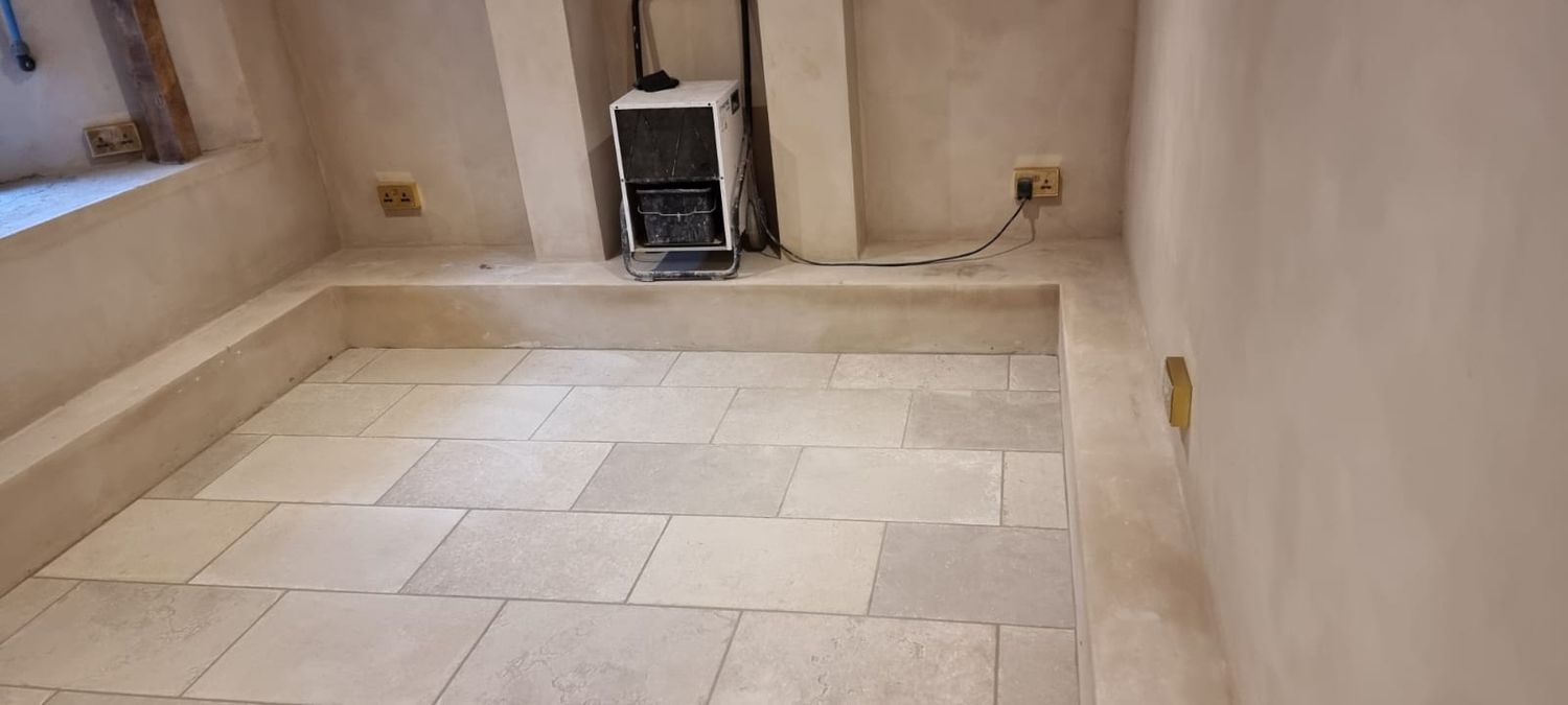 Finished, tiled basement floor