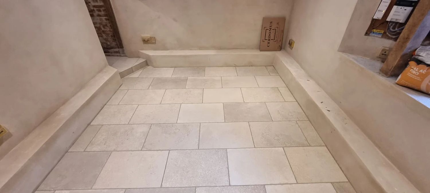 Finished, tiled basement floor