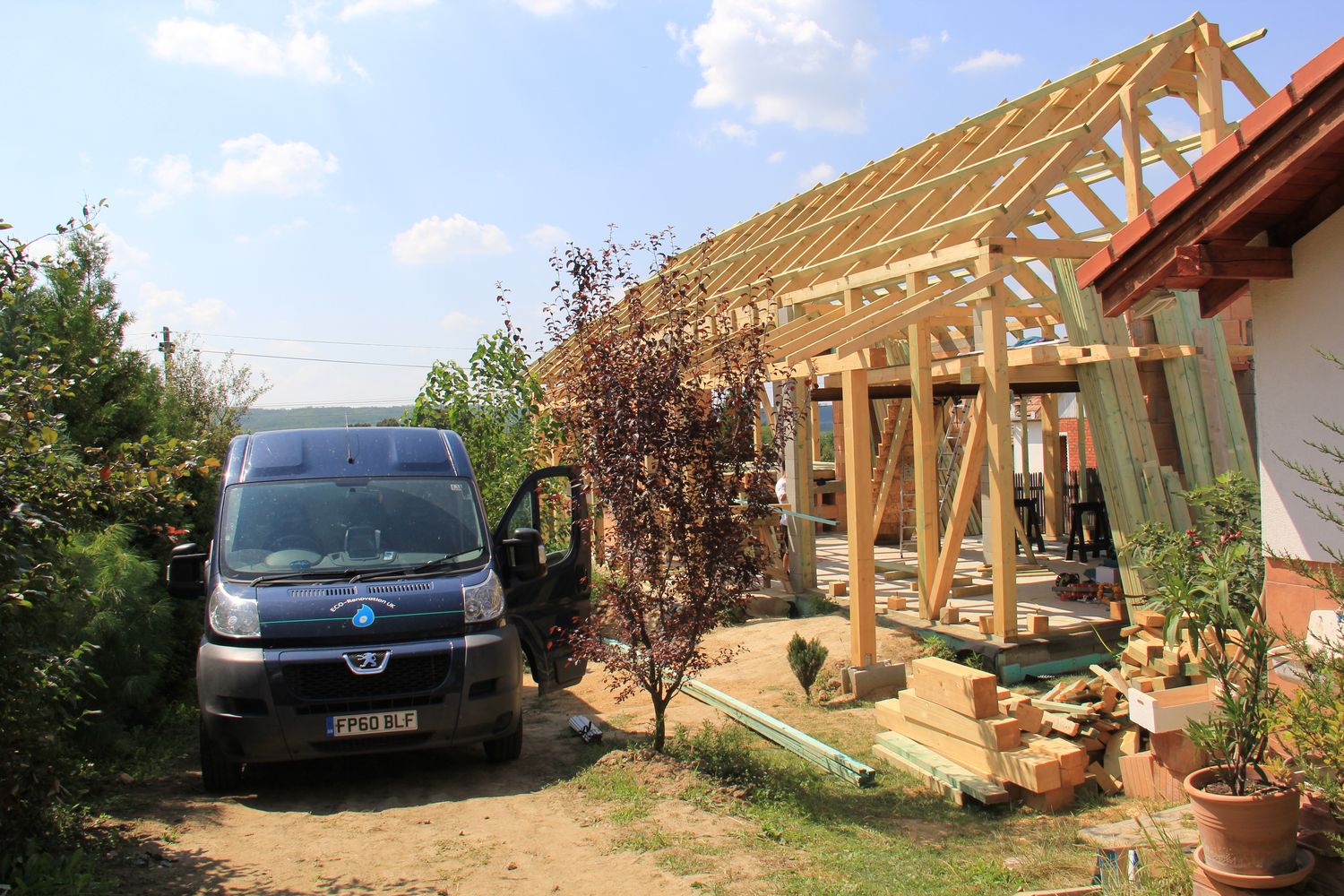 Timber structure stands before hempcrete walls will be cast