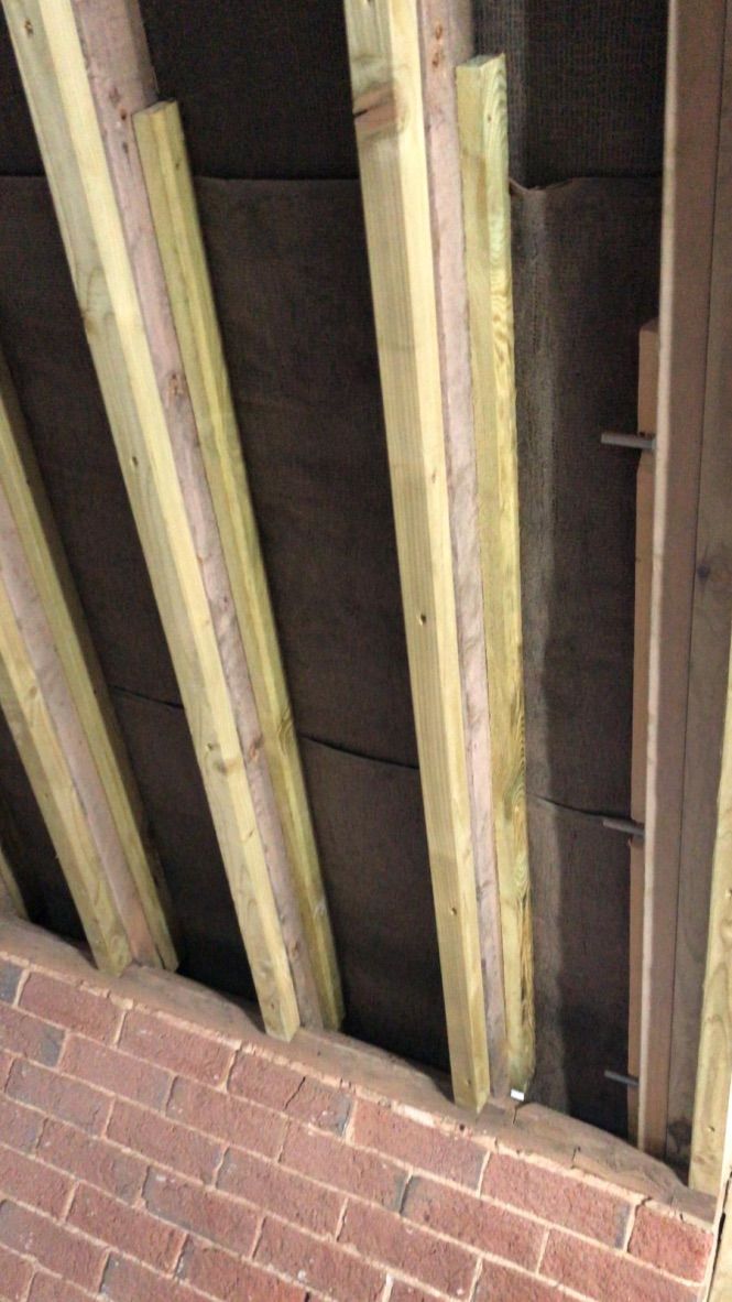 Preparation works for internal roof insulation, battens to the rafter sides to keep ventilation gap