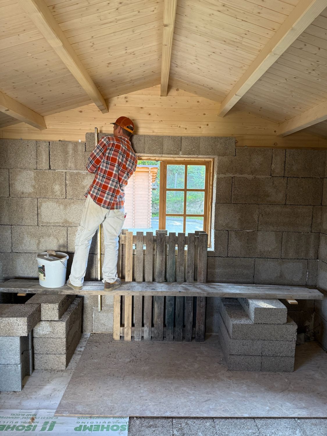 IsoHemp hempcrete blocks used for internal wall insulation to timber building