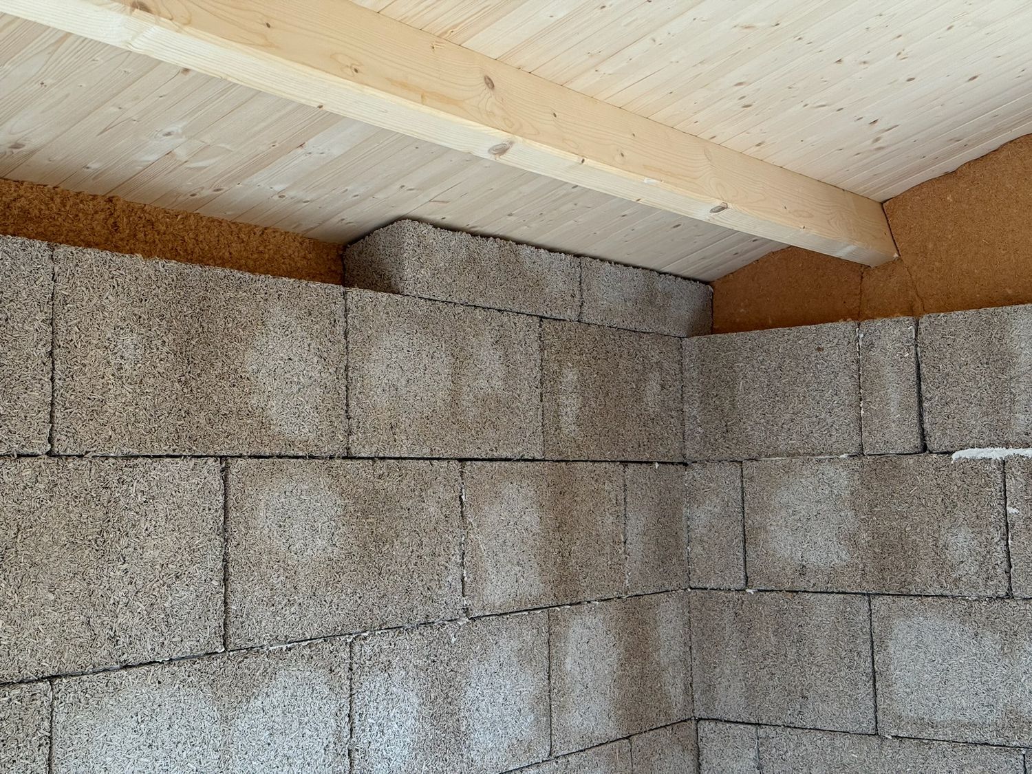 IsoHemp blocks cut into roof wall junction