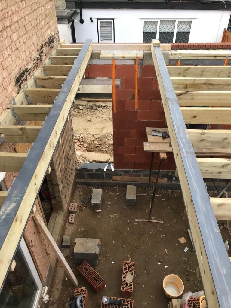 Flat roof structure being constructed