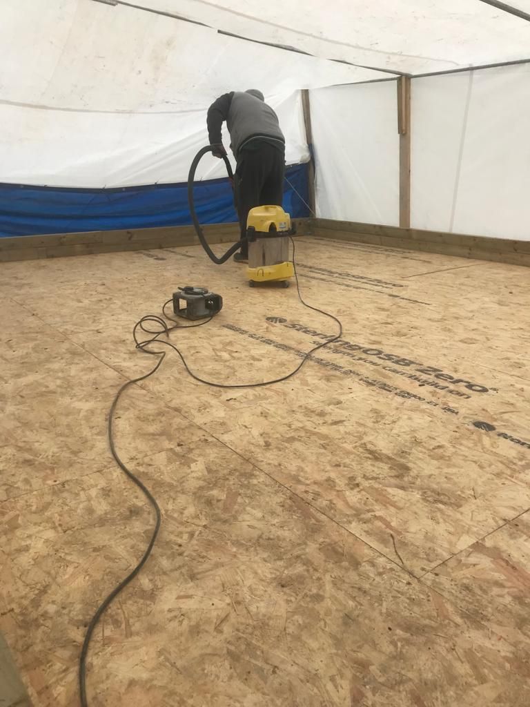 Flat roof structure being constructed