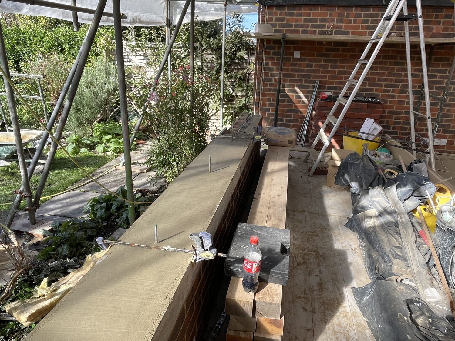 Steel work inserted to existing brickwork for new oak framed wall