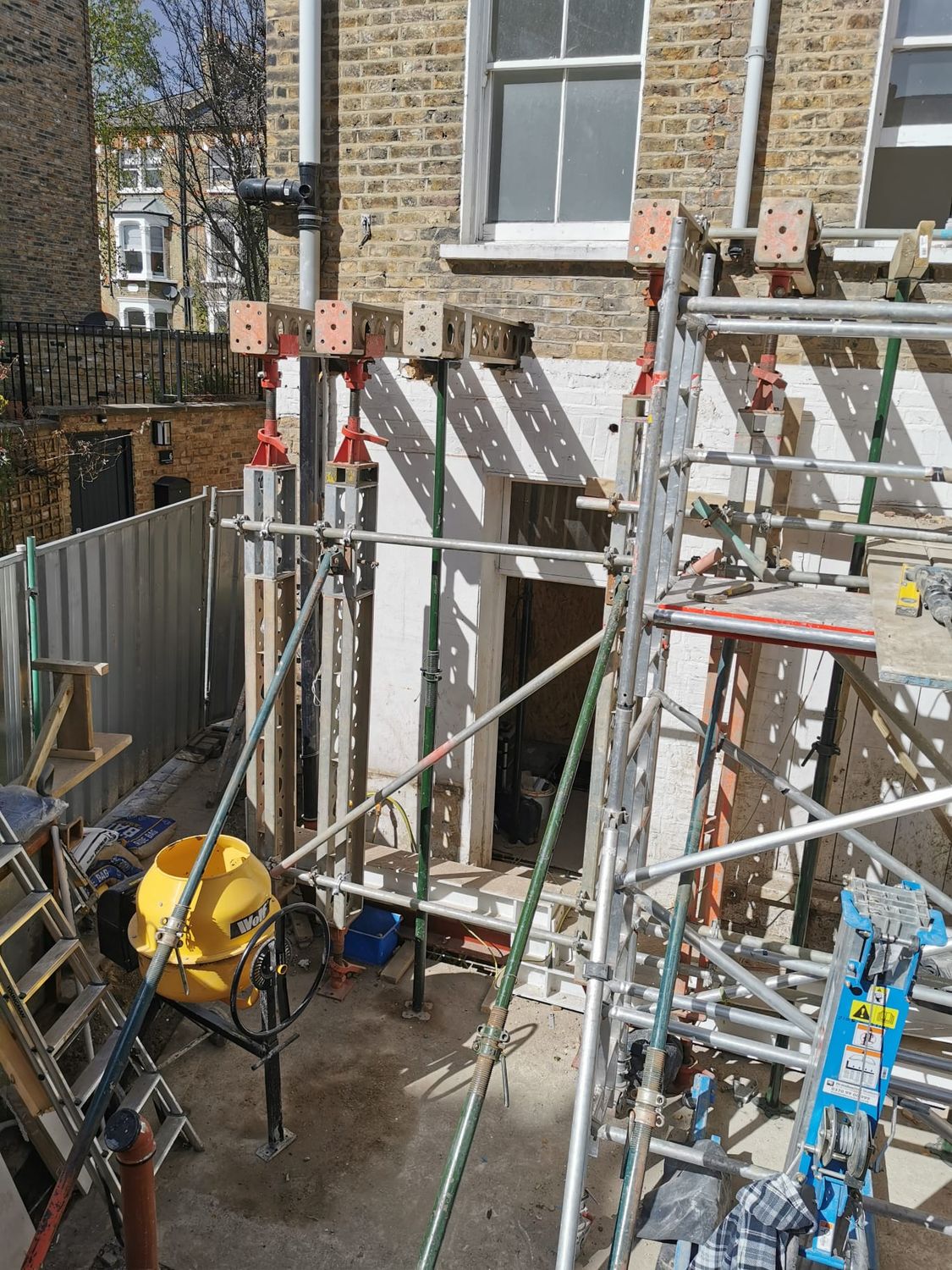 Temporary structural support being installed