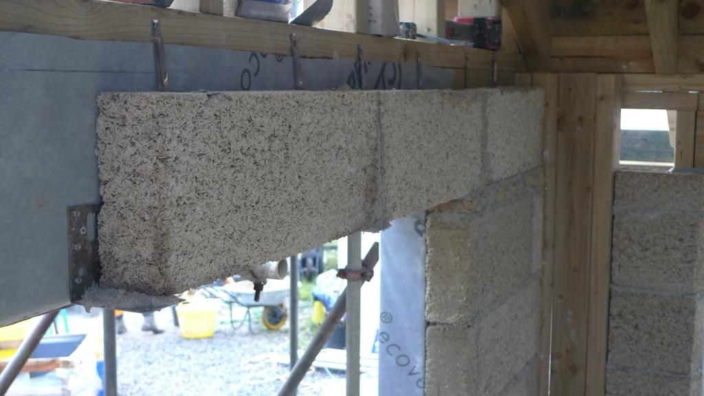 Hempcrete blocks go on the wall