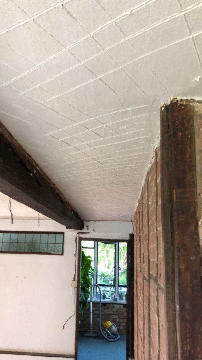 Heritage lime plaster applied to lath ceiling